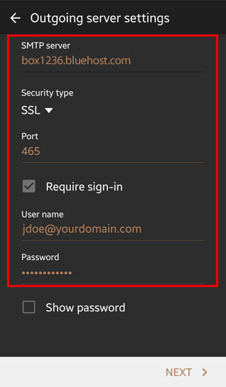 Email Android 08 Outgoing Settings
